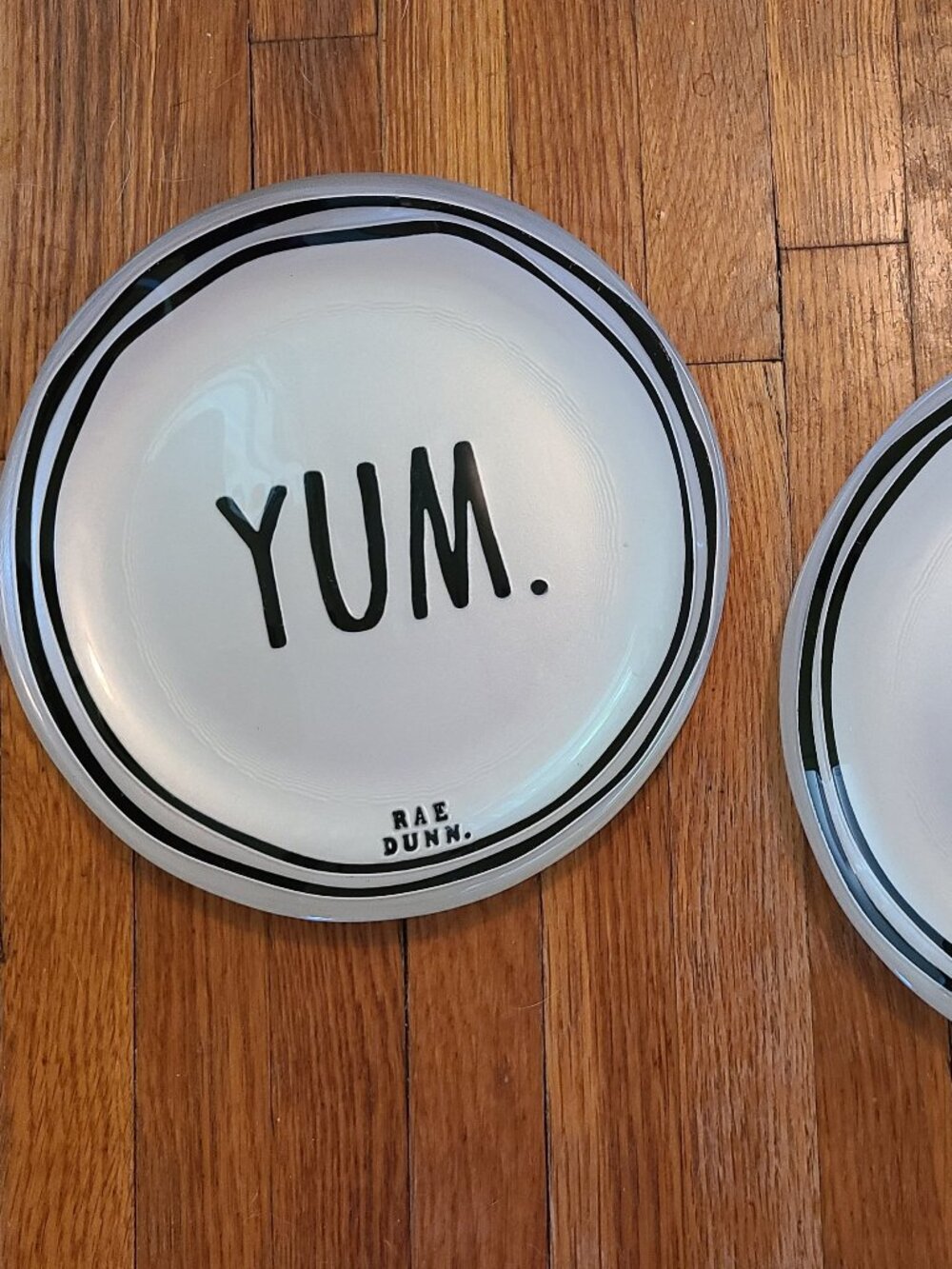 Rae Dunn YUM Glass Salad Plates 8" Black & White Made in Turkey – Set of 2